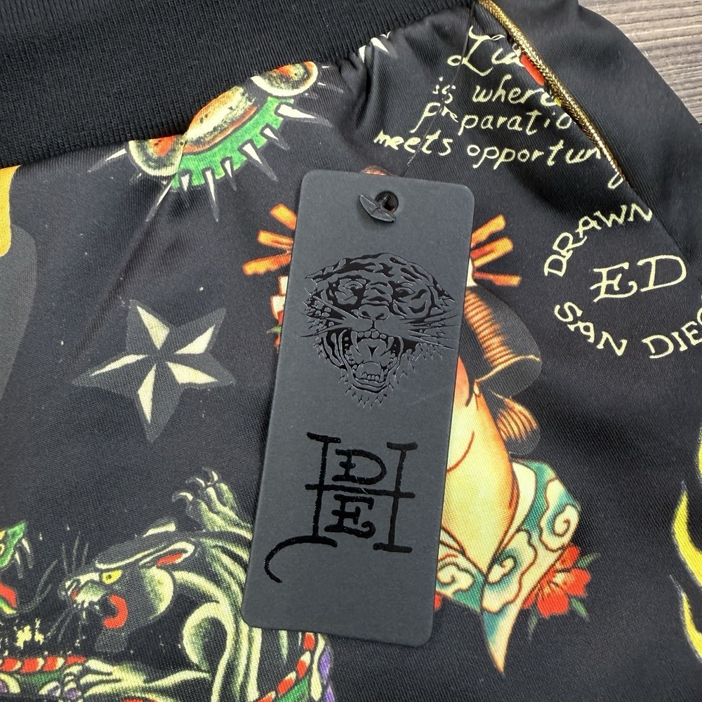 Ed Hardy Flashboard Track Pant Black Gold Embroidered Size Medium Tiger Skull‎ - Picture 9 of 13